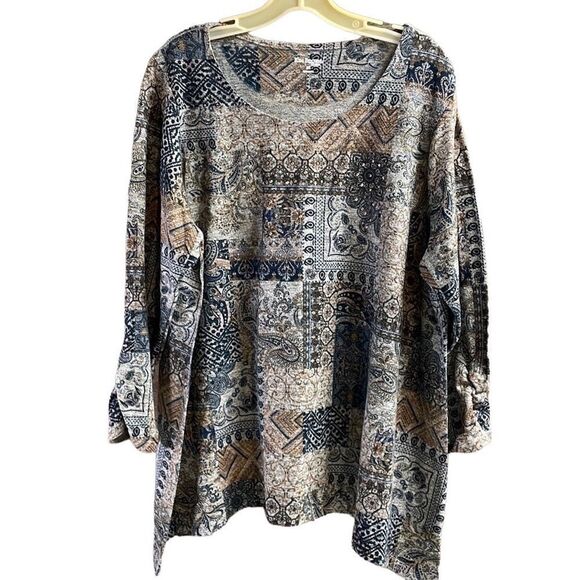 Kim Rogers Plus Size Scoop Neck 3/4 Gathered Sleeves, SIZE 2X, Gray Multicolor - Picture 1 of 7